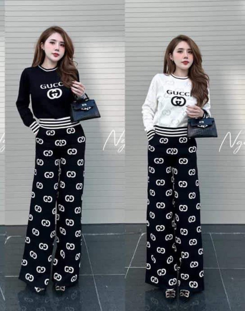 Set len đen & trắng Gucci ống suông